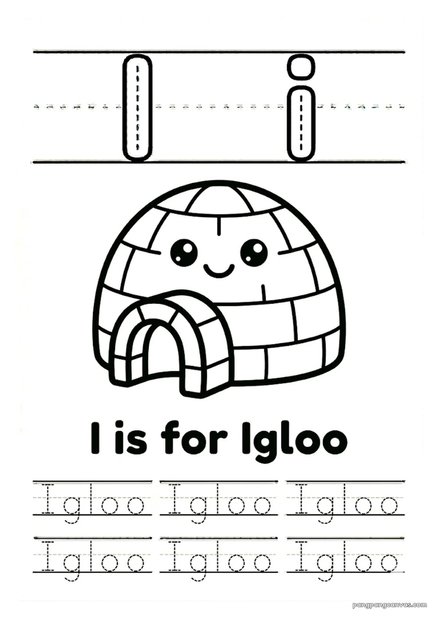 I for Igloo 알파벳 따라쓰기 무료 학습지