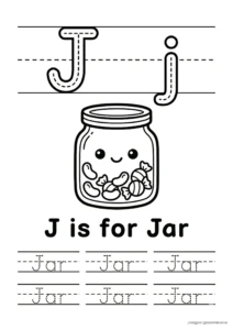 J for Jar 알파벳 따라쓰기 무료 학습지