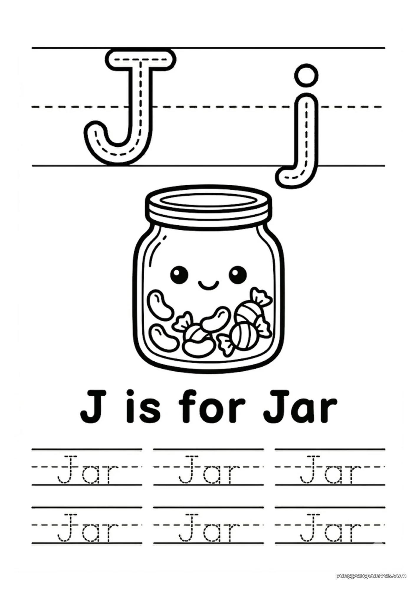 J for Jar 알파벳 따라쓰기 무료 학습지