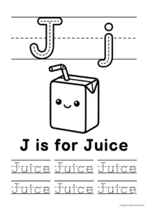 J for Juice 알파벳 따라쓰기 무료 학습지