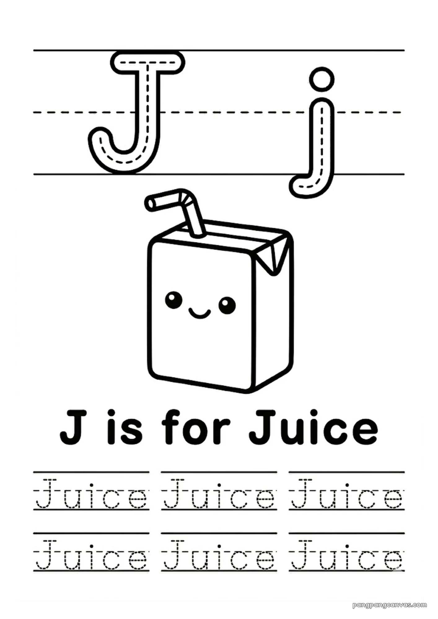 J for Juice 알파벳 따라쓰기 무료 학습지