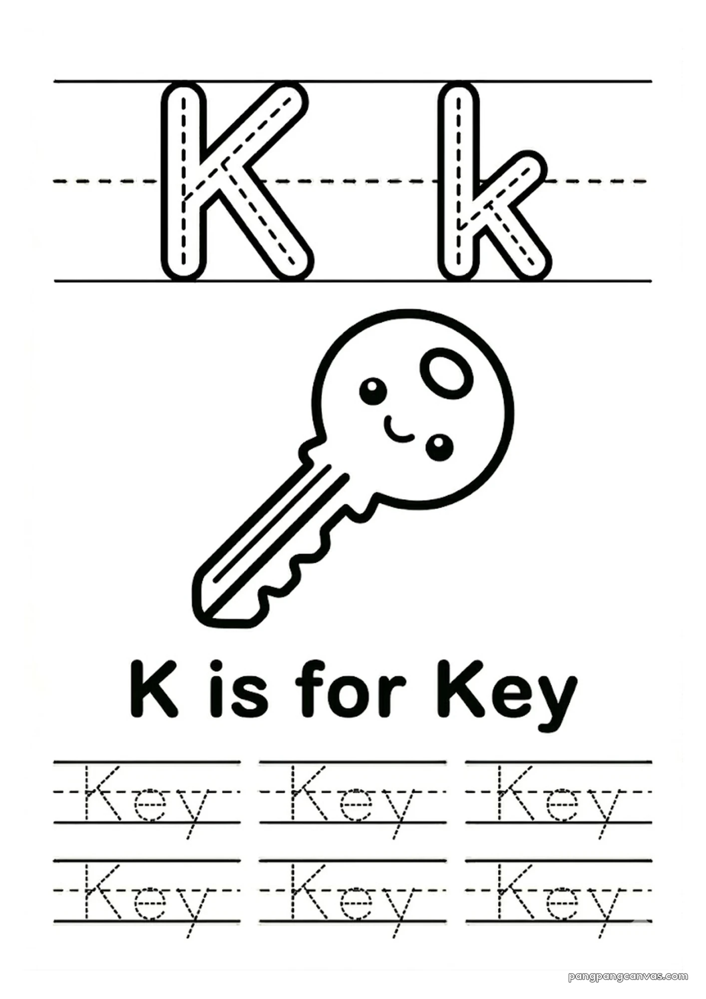K for Key 알파벳 따라쓰기 무료 학습지