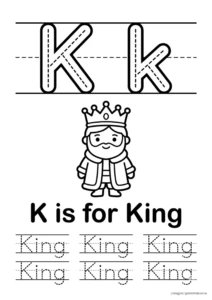 K for King 알파벳 따라쓰기 무료 학습지