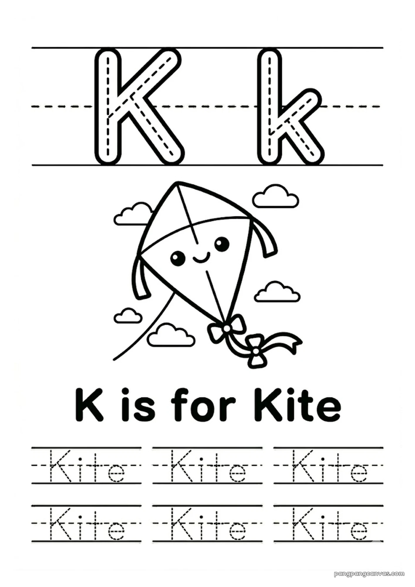 K for Kite 알파벳 따라쓰기 무료 학습지