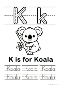K for Koala 알파벳 따라쓰기 무료 학습지