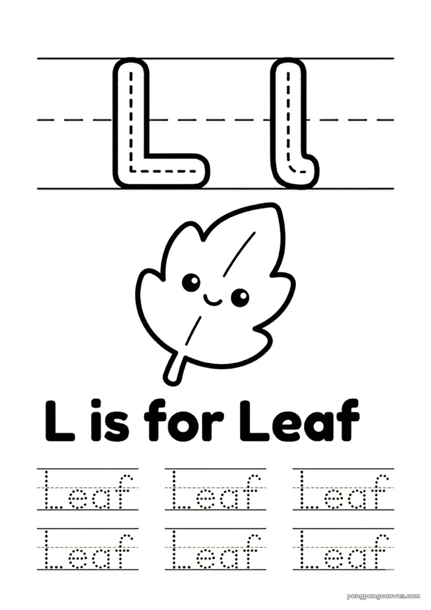 L for Leaf 알파벳 따라쓰기 무료 학습지