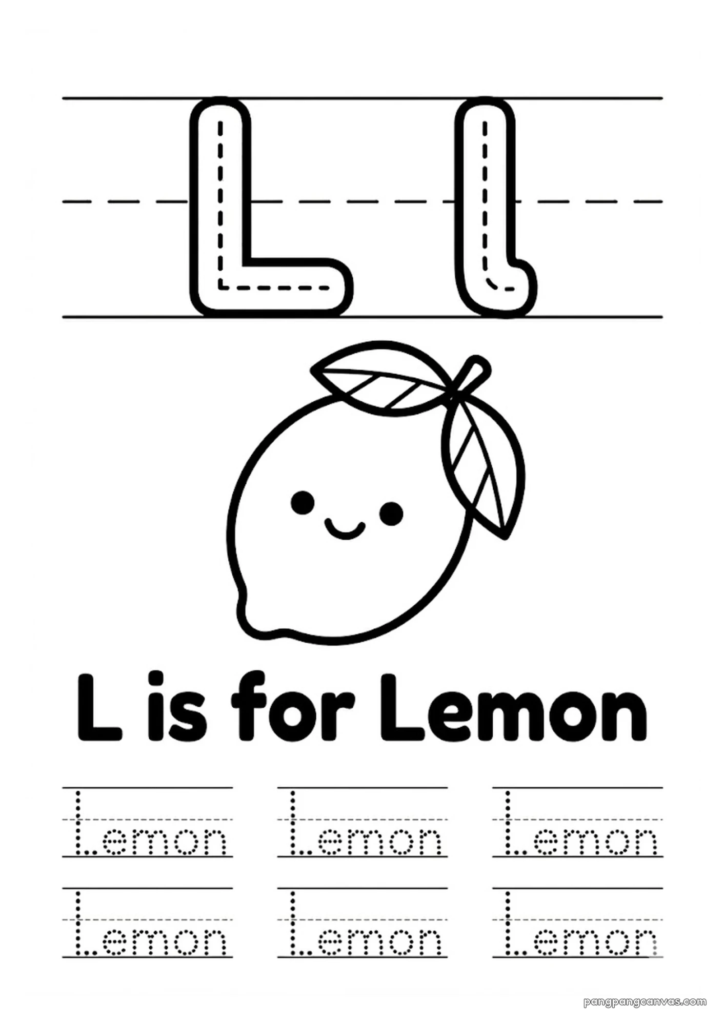 L for Lemon 알파벳 따라쓰기 무료 학습지