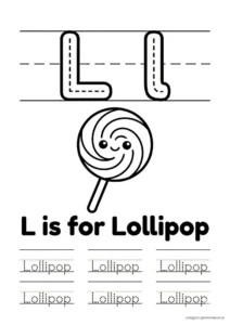 L for Lollipop 알파벳 따라쓰기 무료 학습지