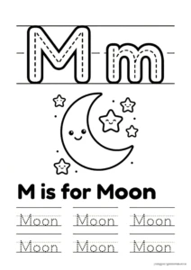 M for Moon 알파벳 따라쓰기 무료 학습지
