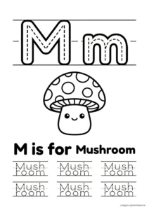 M for Mushroom 알파벳 따라쓰기 무료 학습지