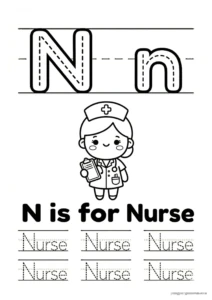 N for Nurse 알파벳 따라쓰기 무료 학습지