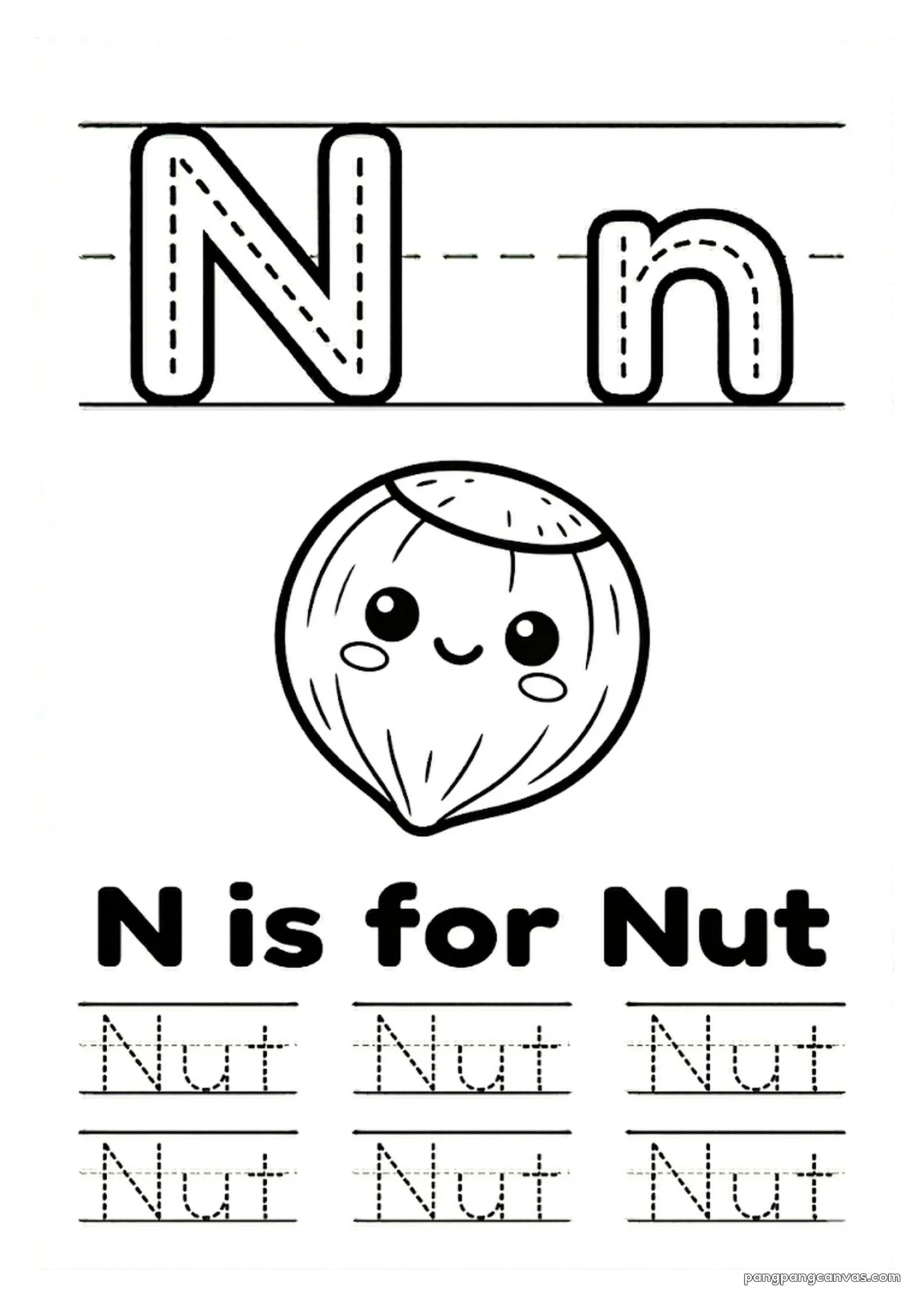 N for Nut 알파벳 따라쓰기 무료 학습지