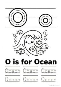 O for Ocean 알파벳 따라쓰기 무료 학습지