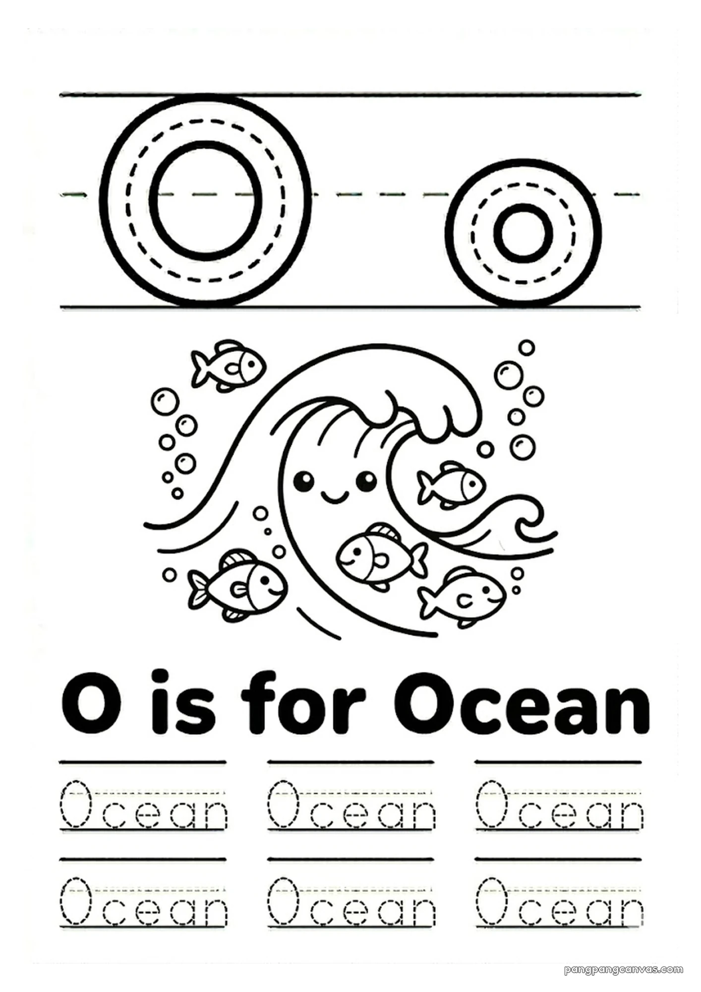 O for Ocean 알파벳 따라쓰기 무료 학습지