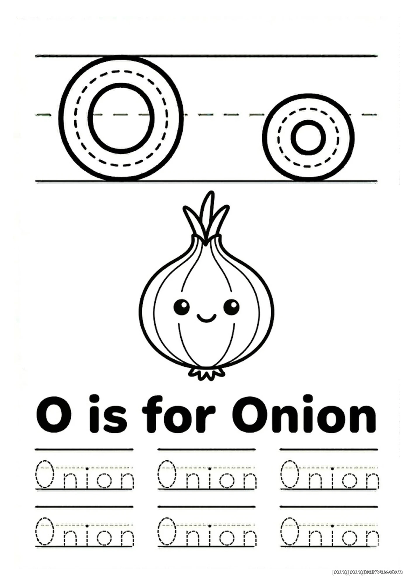 O for Onion 알파벳 따라쓰기 무료 학습지
