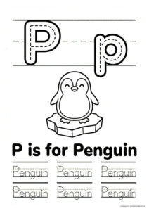 P for Penguin 알파벳 따라쓰기 무료 학습지