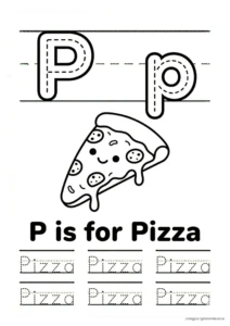 P for Pizza 알파벳 따라쓰기 무료 학습지