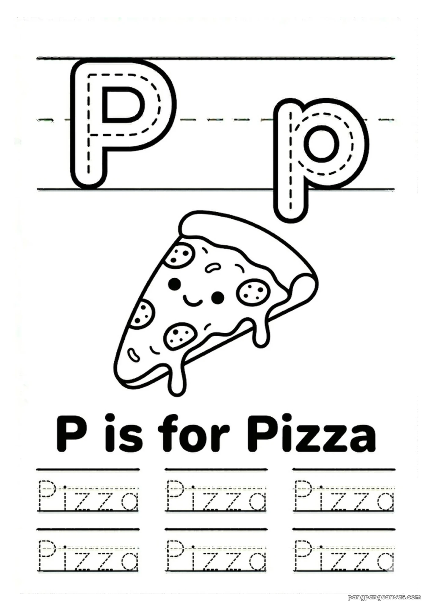 P for Pizza 알파벳 따라쓰기 무료 학습지