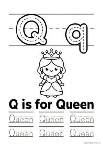 Q for Queen 알파벳 따라쓰기 무료 학습지