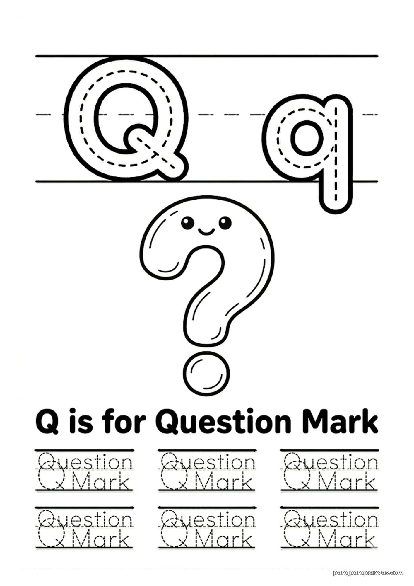 Q for Questionmark 알파벳 따라쓰기 무료 학습지