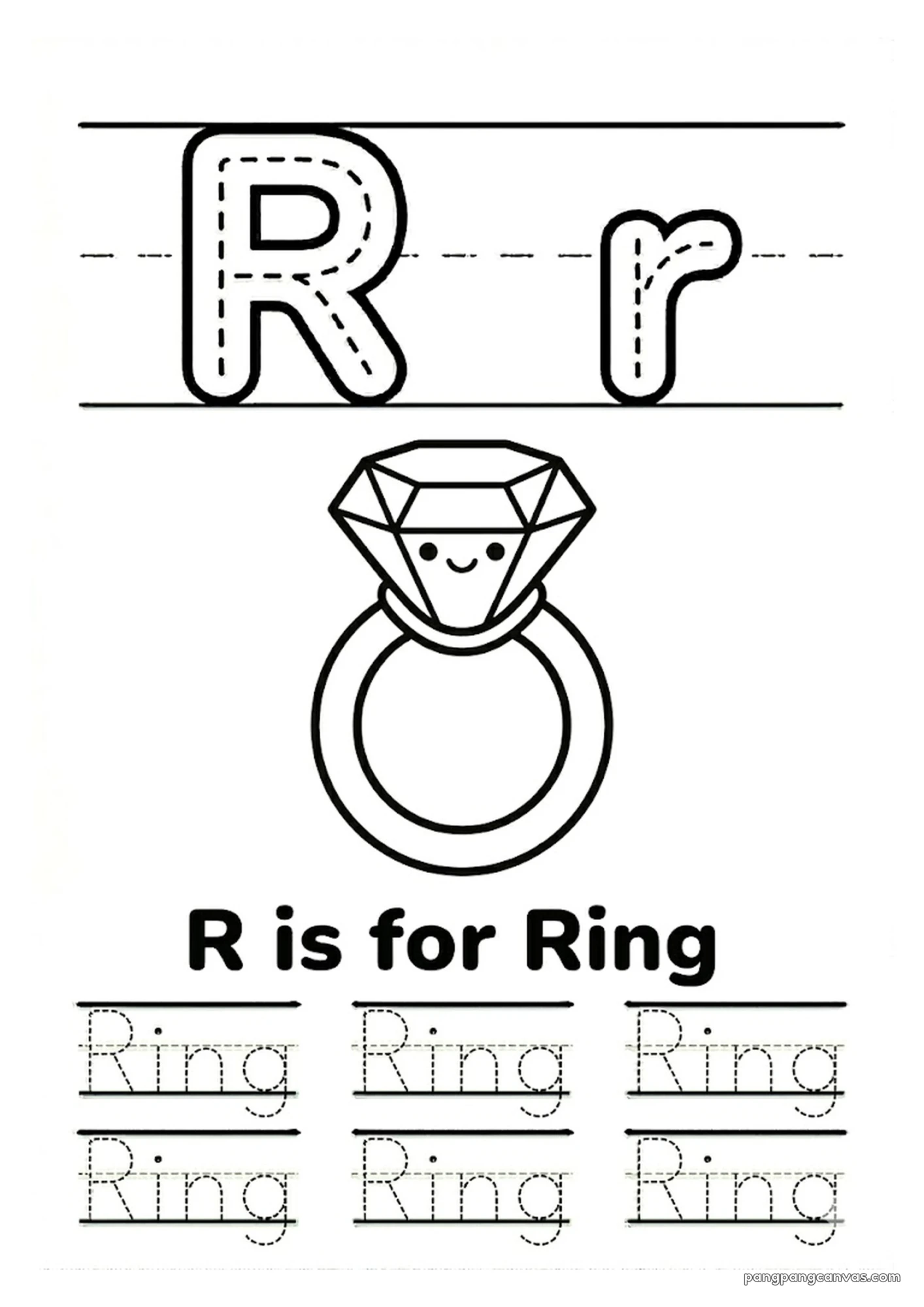 R for Ring 알파벳 따라쓰기 무료 학습지