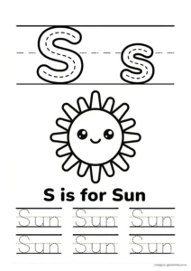 S for Sun 알파벳 따라쓰기 무료 학습지